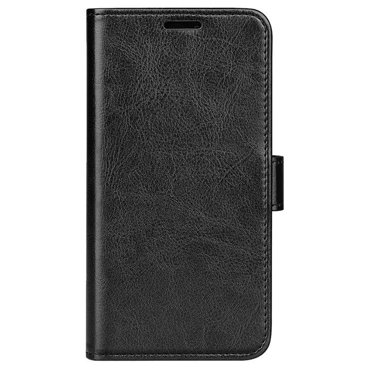 Sort lædercover til iPhone 16 Plus foldet som stander