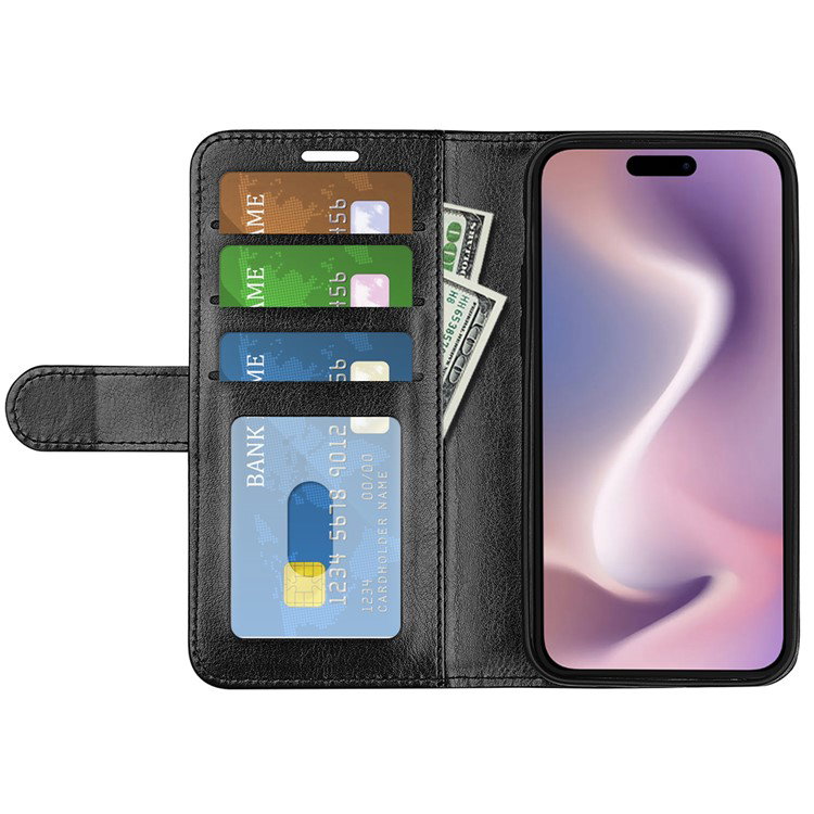 Sort PU lædercover til iPhone 16 Plus