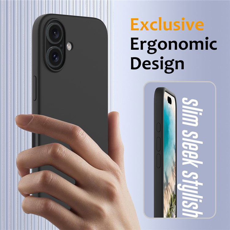 iPhone 16 Plus beskyttet af sort cover