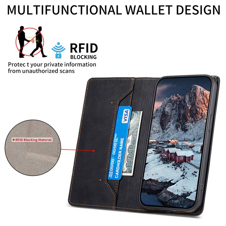 Xiaomi Redmi 14C cover med magnetlukning i sort læder