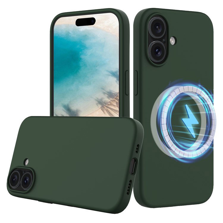 Mørkegrønt silikone cover til iPhone 16 Plus bagside