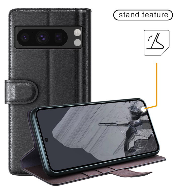 Google Pixel 8 Pro Læder Flip Cover nærbillede af læder