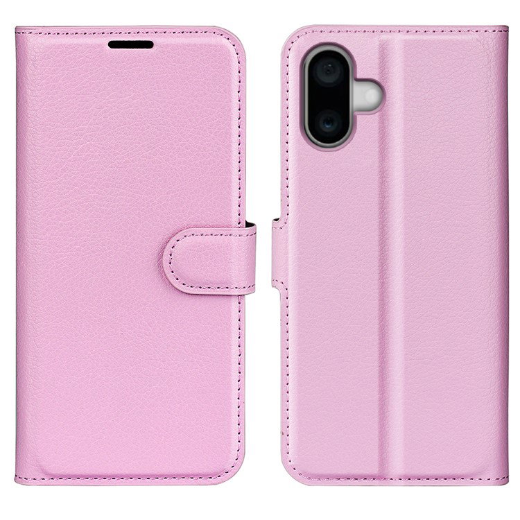 Nærbillede af pink læderstruktur på iPhone 16 Plus cover