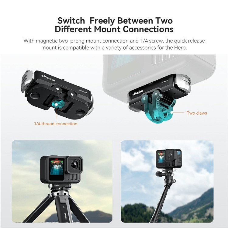 GoPro beslag med to-prongs mount og skrueforbindelse