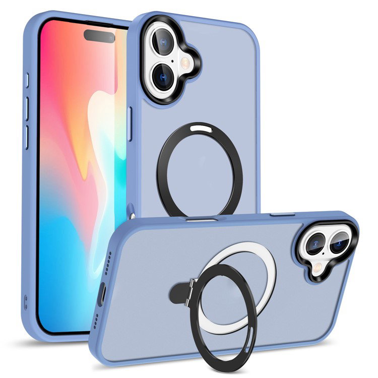 Blåt iPhone 16 cover set bagfra