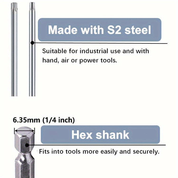 T6 til T40 Torx bit størrelser