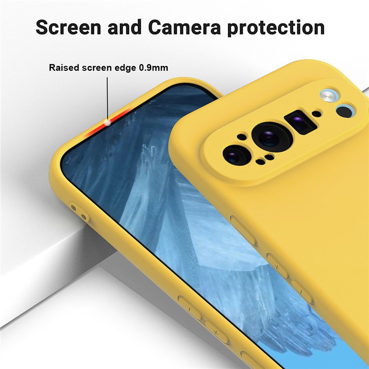 Google Pixel 9 Pro mobilcover i gul silikone på bord