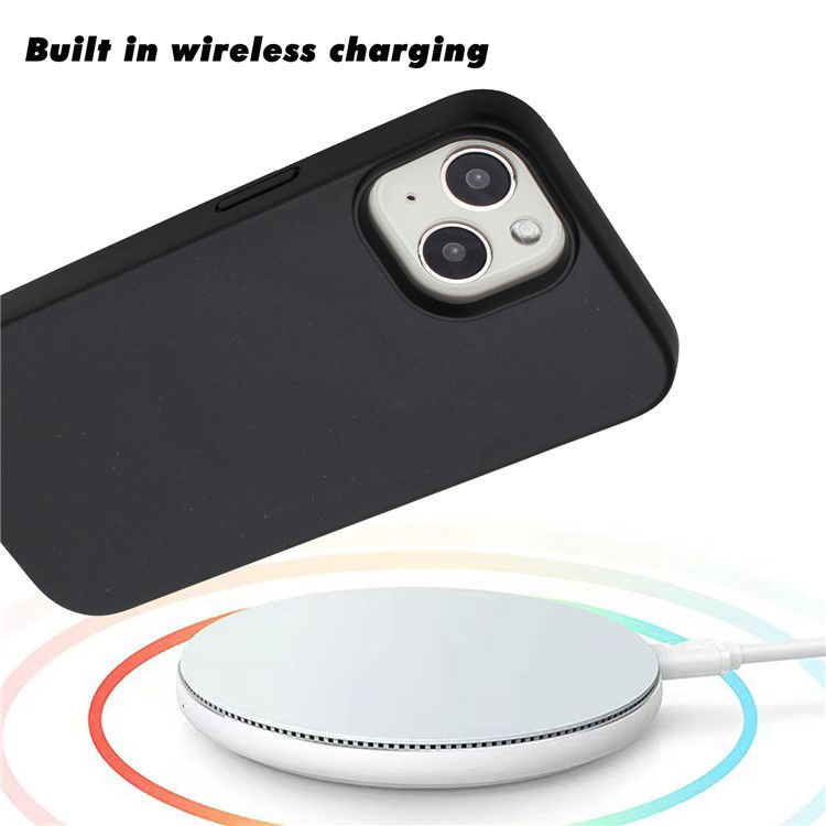 iPhone 14 monteret i sort hvedestrå cover set fra siden