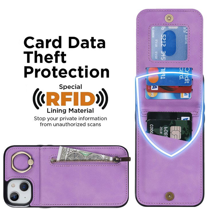 Lilla iPhone 15 cover med foldbar ringstøtte