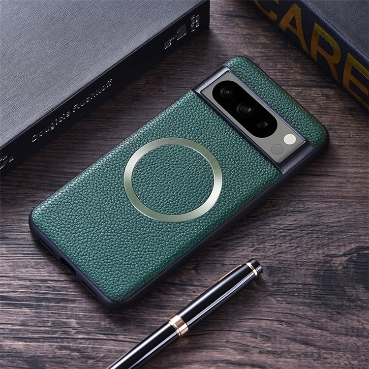 Google Pixel 8 Pro Magnetisk Læder Cover Grøn sidevinkel