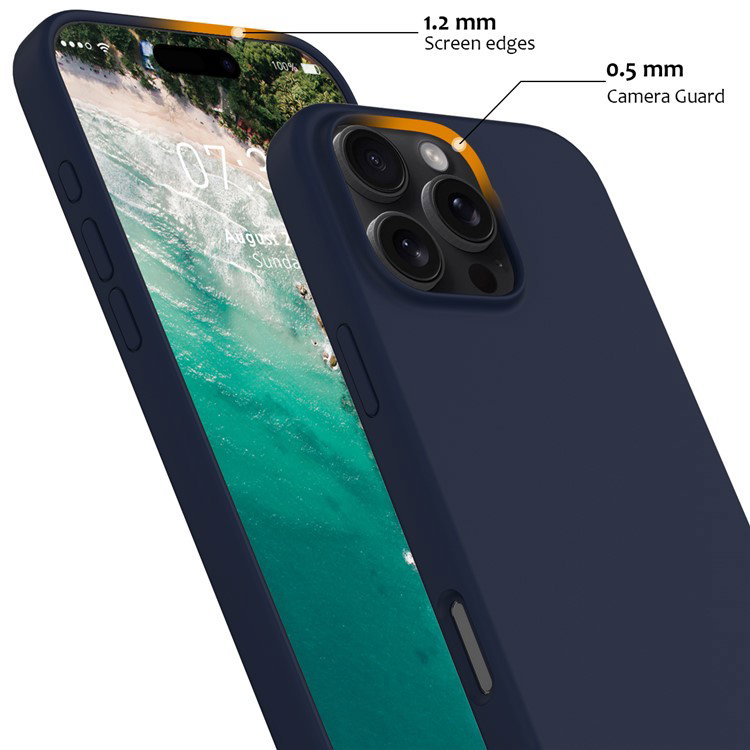 iPhone 16 Pro stående i mørkeblåt magnetisk cover