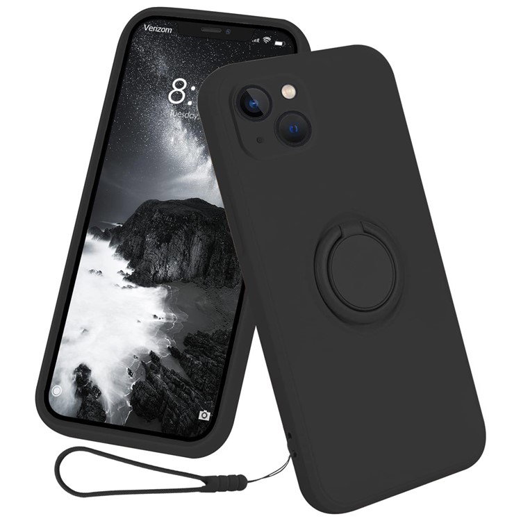 Sort silikonecover til iPhone 15 med håndrem