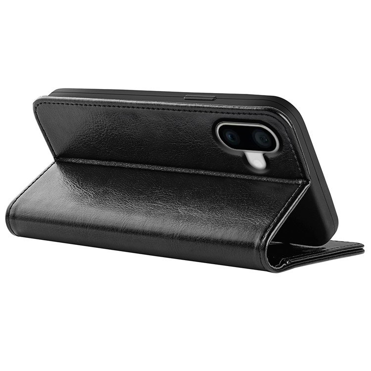 Sort lædercover til iPhone 16 Plus set bagfra