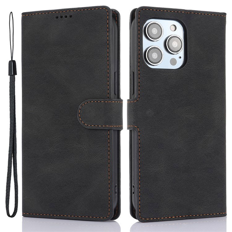 Sort lædercover til iPhone 16 Pro Max set bagfra