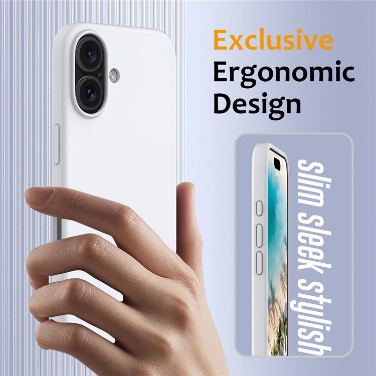 iPhone 16 Plus i hvidt cover set fra siden