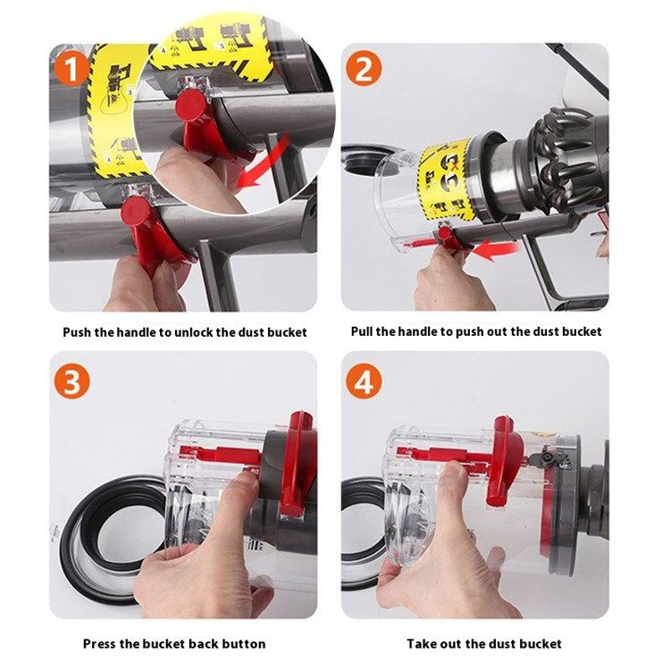 Dyson V10 støvbeholder set fra siden