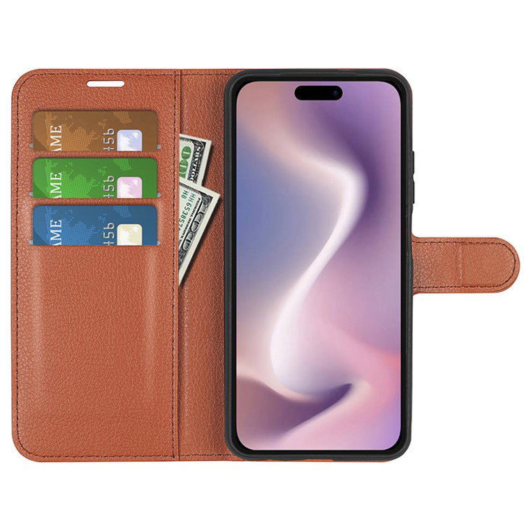 Justerbar stand på iPhone 16 Pro læder pung etui