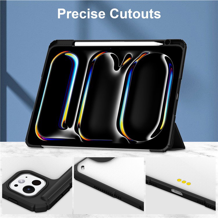 Åbent iPad Pro 13 (2024) cover med stylus pen synlig