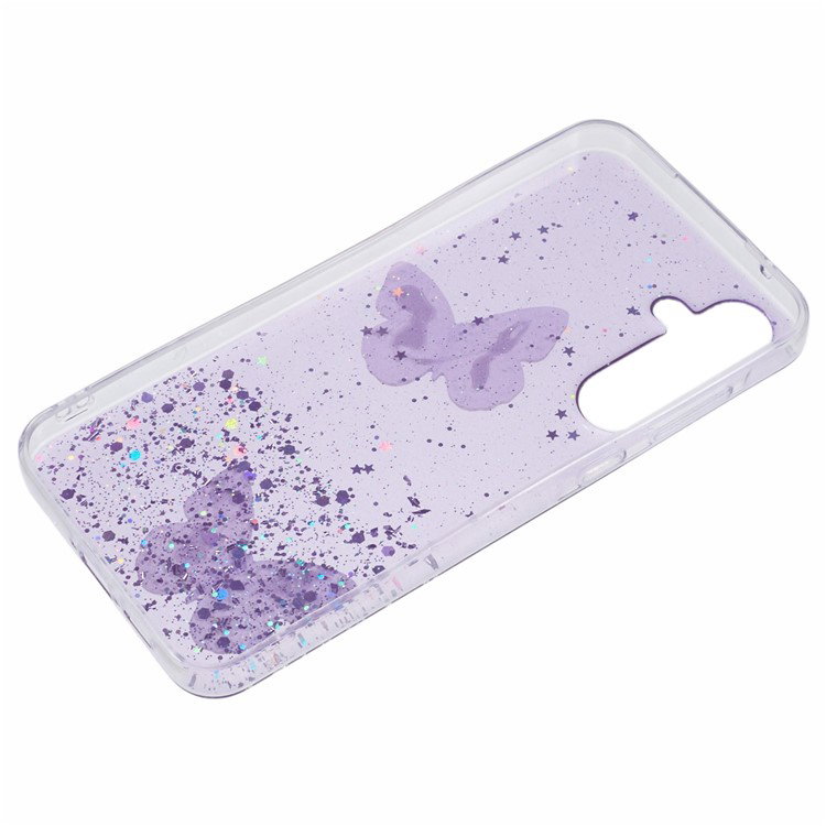 Samsung Galaxy A25 5G cover med lilla sommerfuglemønster bagside