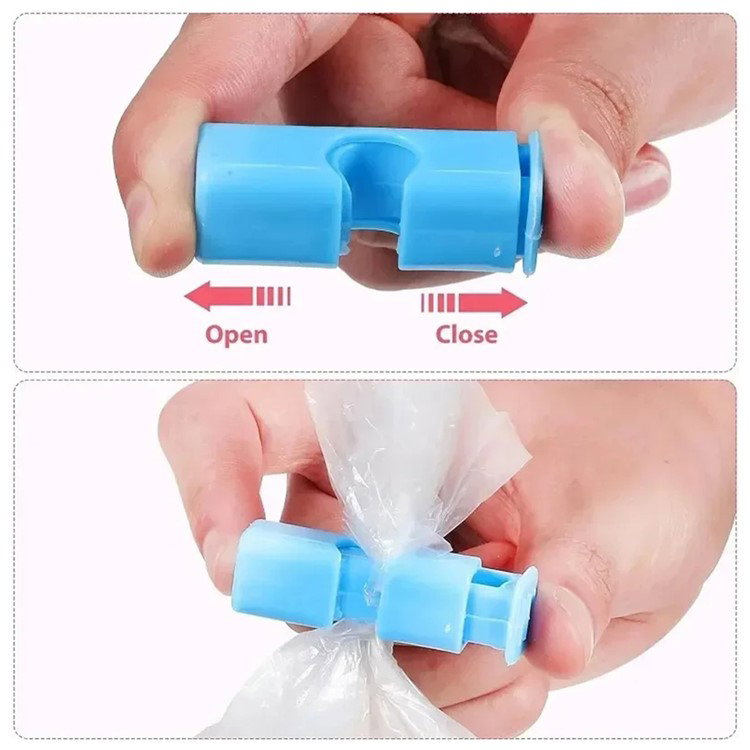 En pakke med 5 gulgrønne plastikposelukkere