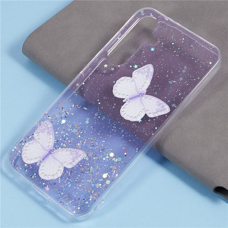 Nærbillede af sommerfuglemønster på Samsung Galaxy A25 5G cover