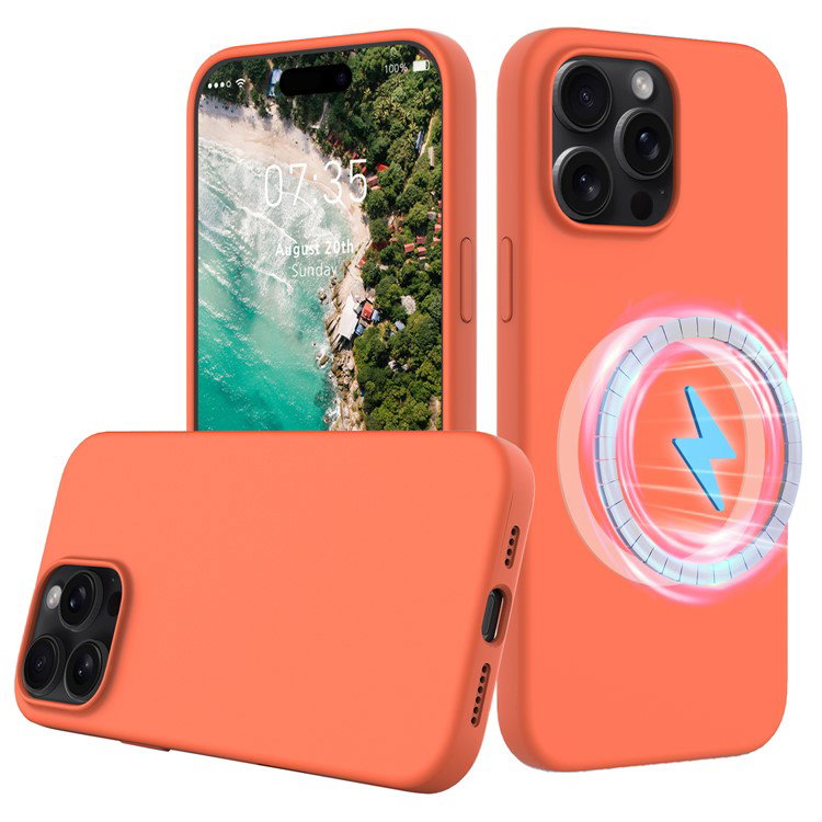 Sidebillede af flydende silikonecover på iPhone 16 Pro Max