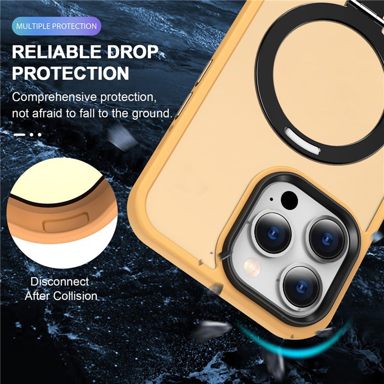 Detalje af støttefod på orange iPhone 16 Pro Max cover
