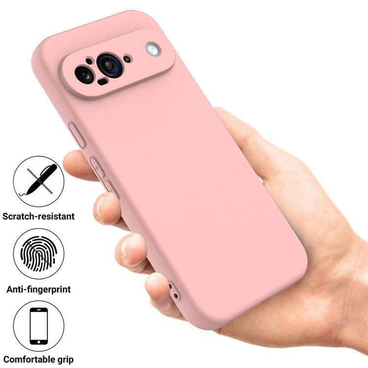 Google Pixel 9 i lyserødt silikone cover fra siden