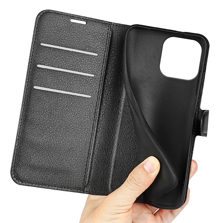 Sort iPhone 16 Pro læderpung cover med stativfunktion