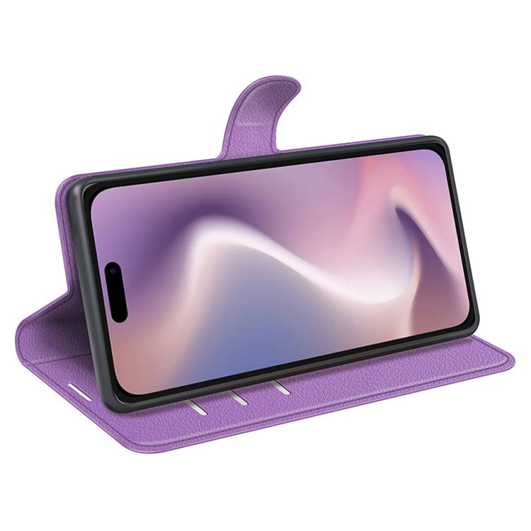 Lædercover med litchi-mønster til iPhone 16 Pro
