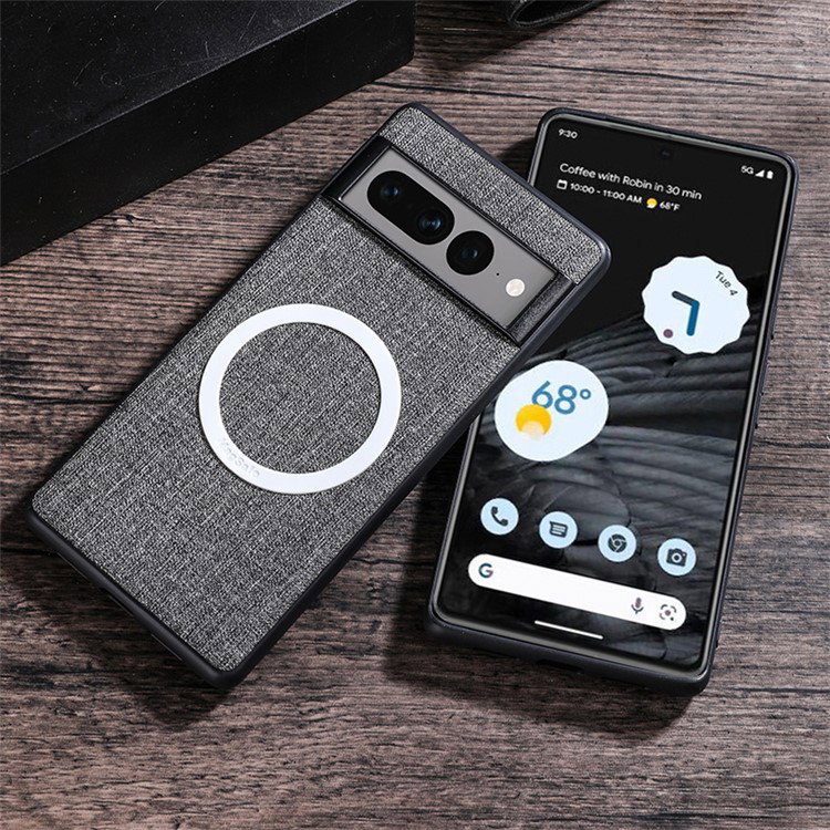 Nærbillede af tekstiloverflade på blåt Google Pixel 8 Pro cover