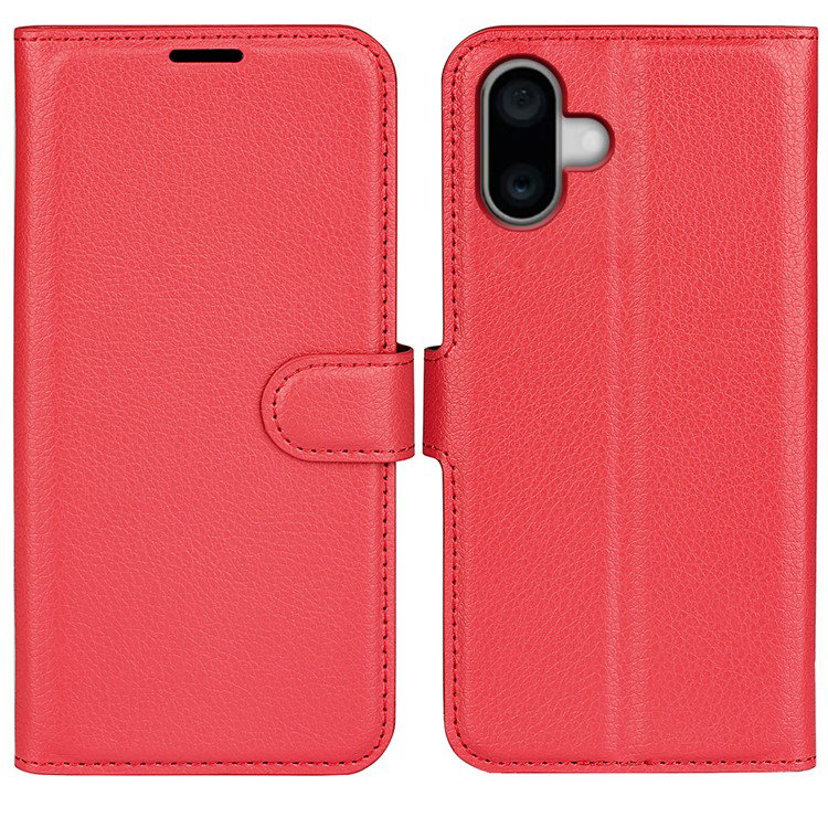 Læder Wallet Cover til iPhone 16 i rød farve bagside