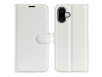 iPhone 16 Plus Cover med Læderstruktur og Standfunktion - Hvid
