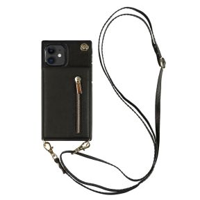 Læder Mobilpung / Taske Cover med Snor til iPhone 11-Sort