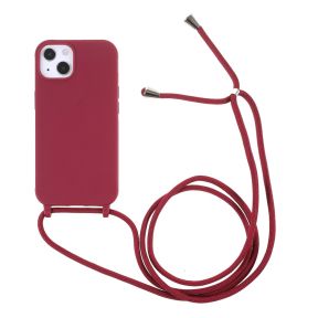 Silikone Cover med Snor til iPhone 13 Mini-Mørkerød
