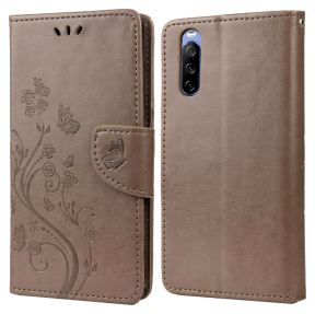 Butterfly Flower Flip Cover til Sony Xperia 10 III-Grå