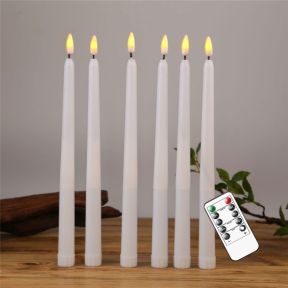 6 stk. LED Kronelys - med fjernbetjening & timer - Hvid
