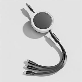 Udtrækkeligt 3‑i‑1 opladnings- og datakabel til USB‑C/Lightning/Micro‑USB – 1,1 m – 66W – Sort/Hvid