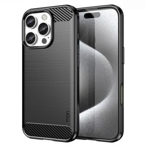 Nærbillede af kulfiberlook design på iPhone 16 Pro Max cover
