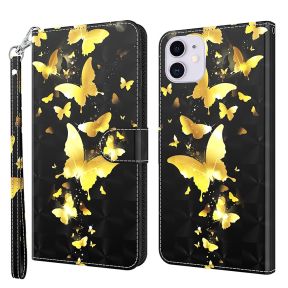 iPhone 13 Flip Cover med kortholder - sommerfuglemønster - Sort