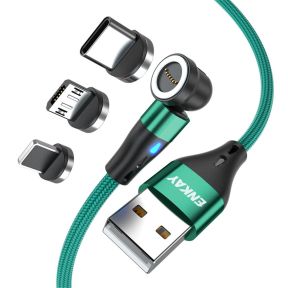 3-i-1 USB-A Kabel - magnetisk 90° stik, 2 m - Grøn