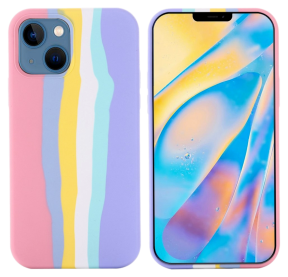 Rainbow Silikone Cover til iPhone 14 Plus-Pink