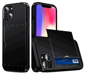 Slide Kortholder Cover til iPhone 14 Plus-Sort