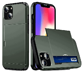 Slide Kortholder Cover til iPhone 14 Plus-Grøn