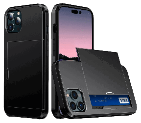 Slide Kortholder Cover til iPhone 14 Pro Max-Sort