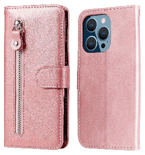Zipper Flip Cover til iPhone 14 Pro-Lyserød