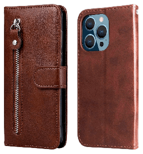 Zipper Flip Cover til iPhone 14 Pro-Brun
