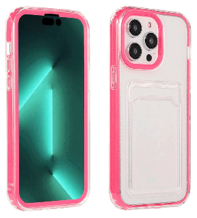 Gennemsigtig Cover med Kortholder til iPhone 14 Pro-Lyserød