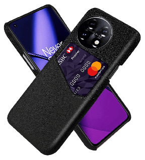 Cloth Cover med Kortholder til Oneplus 11 5G-Sort