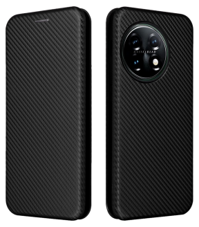 Carbon Læder Flip Cover til OnePlus 11 5G-Sort